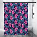 Teal Tropical Hibiscus Pattern Print Shower Curtain
