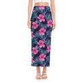 Teal Tropical Hibiscus Pattern Print Side Slit Maxi Skirt