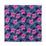Teal Tropical Hibiscus Pattern Print Silk Bandana