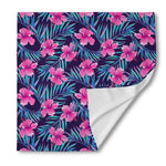 Teal Tropical Hibiscus Pattern Print Silk Bandana
