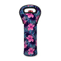 Teal Tropical Hibiscus Pattern Print Single Neoprene Wine Tote