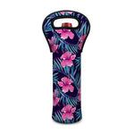 Teal Tropical Hibiscus Pattern Print Single Neoprene Wine Tote