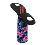 Teal Tropical Hibiscus Pattern Print Single Neoprene Wine Tote