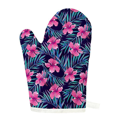 Teal Tropical Hibiscus Pattern Print Single Oven Mitt