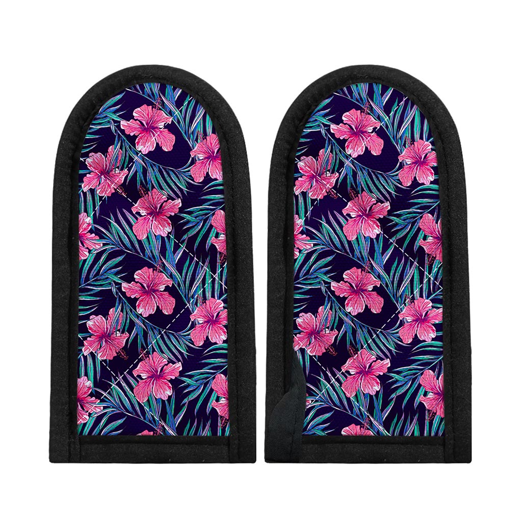 Teal Tropical Hibiscus Pattern Print Skillet Handle Cover