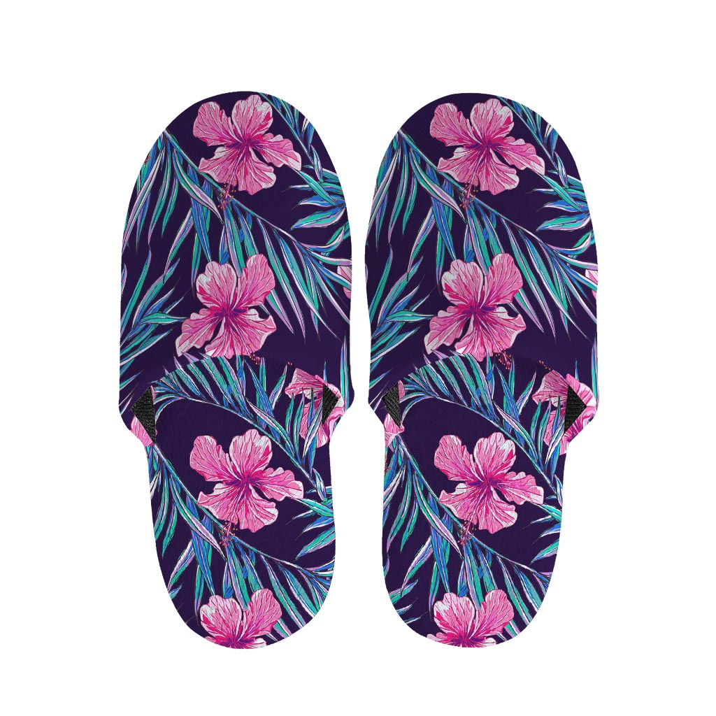 Teal Tropical Hibiscus Pattern Print Slippers
