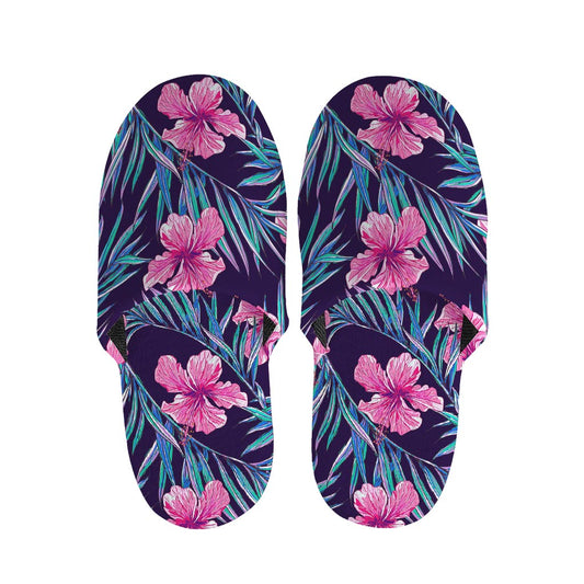 Teal Tropical Hibiscus Pattern Print Slippers