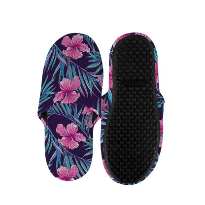 Teal Tropical Hibiscus Pattern Print Slippers