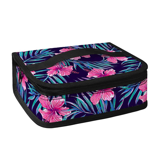 Teal Tropical Hibiscus Pattern Print Small Lunch Bag