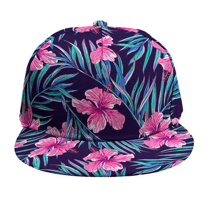 Teal Tropical Hibiscus Pattern Print Snapback Cap