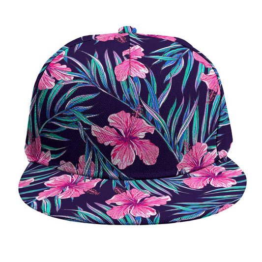 Teal Tropical Hibiscus Pattern Print Snapback Cap