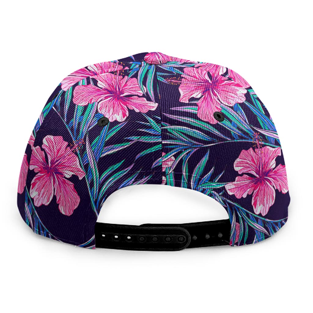 Teal Tropical Hibiscus Pattern Print Snapback Cap