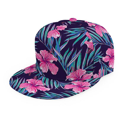 Teal Tropical Hibiscus Pattern Print Snapback Cap