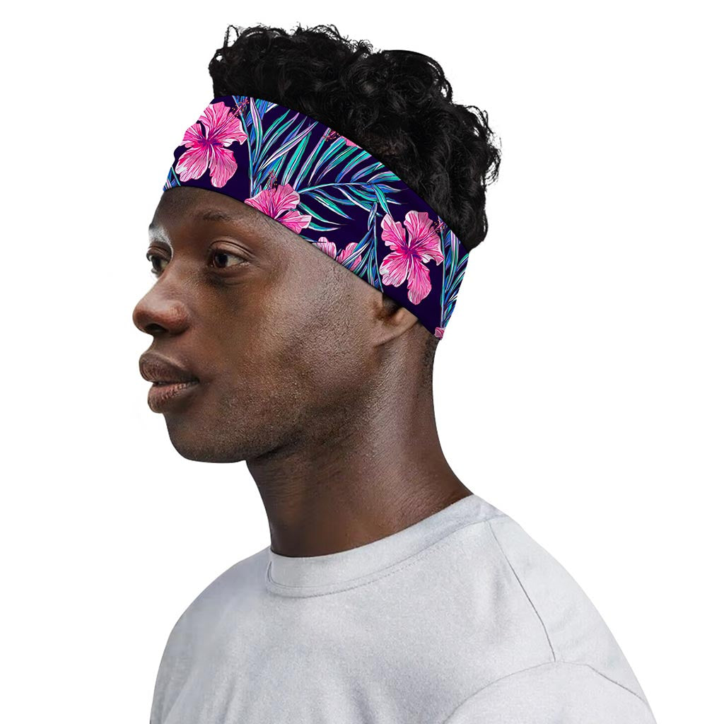 Teal Tropical Hibiscus Pattern Print Sports Headband