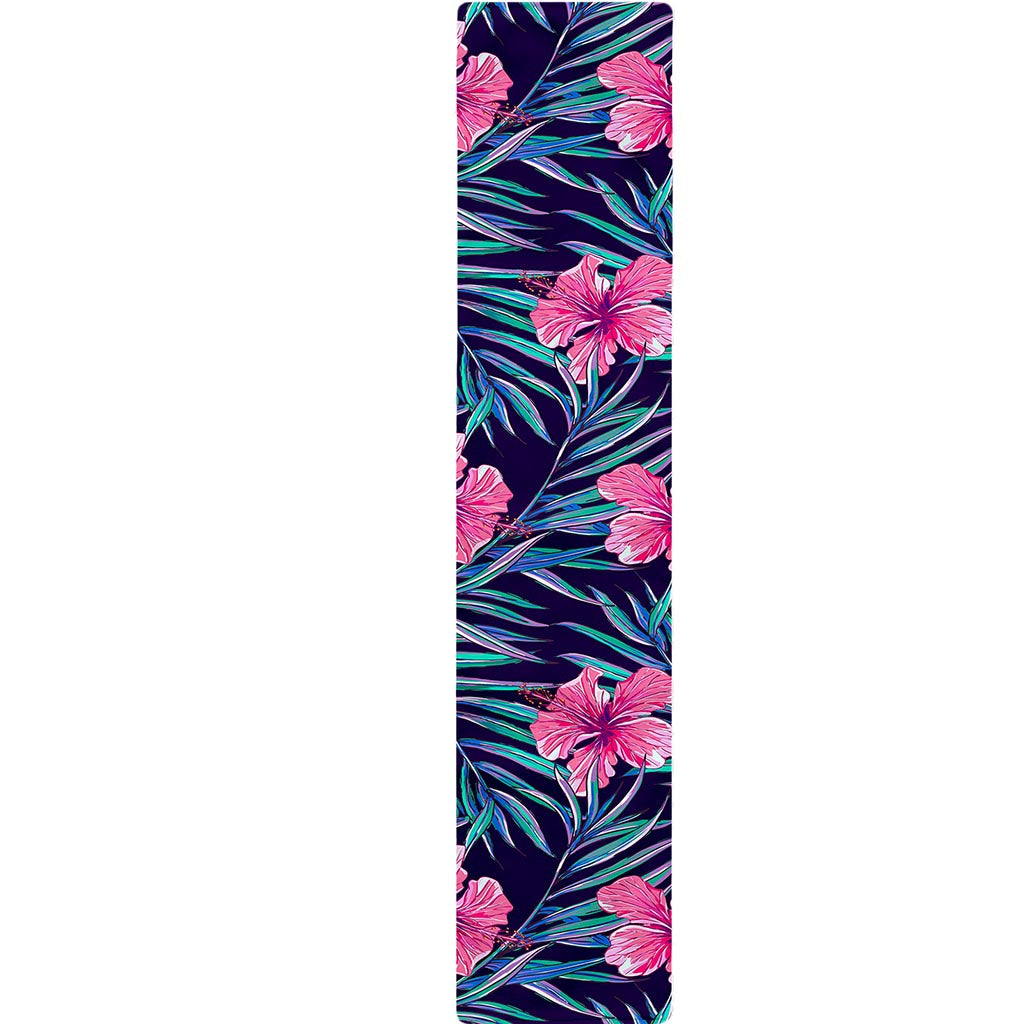 Teal Tropical Hibiscus Pattern Print Table Runner