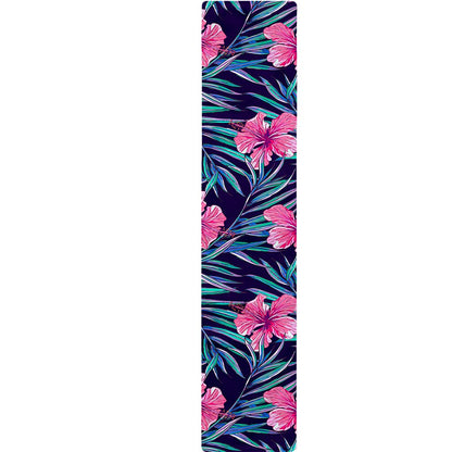 Teal Tropical Hibiscus Pattern Print Table Runner