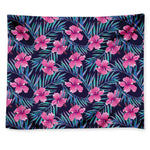 Teal Tropical Hibiscus Pattern Print Tapestry