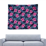 Teal Tropical Hibiscus Pattern Print Tapestry