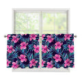 Teal Tropical Hibiscus Pattern Print Tier Curtains
