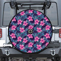 Teal Tropical Hibiscus Pattern Print Tire Cover With Camera Hole