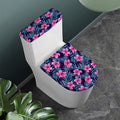 Teal Tropical Hibiscus Pattern Print Toilet Lid And Tank Cover Set