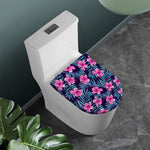 Teal Tropical Hibiscus Pattern Print Toilet Lid Cover