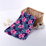 Teal Tropical Hibiscus Pattern Print Towel