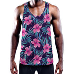 Teal Tropical Hibiscus Pattern Print Training Tank Top