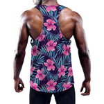 Teal Tropical Hibiscus Pattern Print Training Tank Top