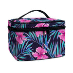 Teal Tropical Hibiscus Pattern Print Travel Makeup Bag