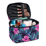 Teal Tropical Hibiscus Pattern Print Travel Makeup Bag
