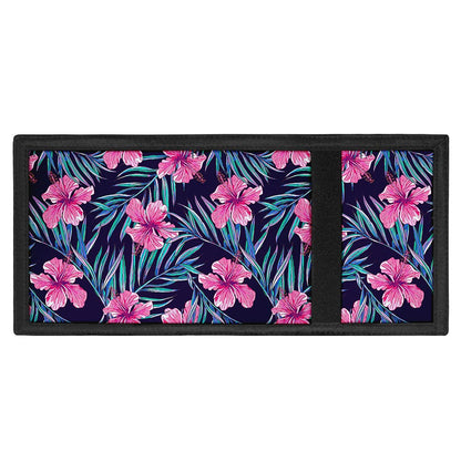 Teal Tropical Hibiscus Pattern Print Trifold Wallet