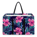 Teal Tropical Hibiscus Pattern Print Utility Tote Bag