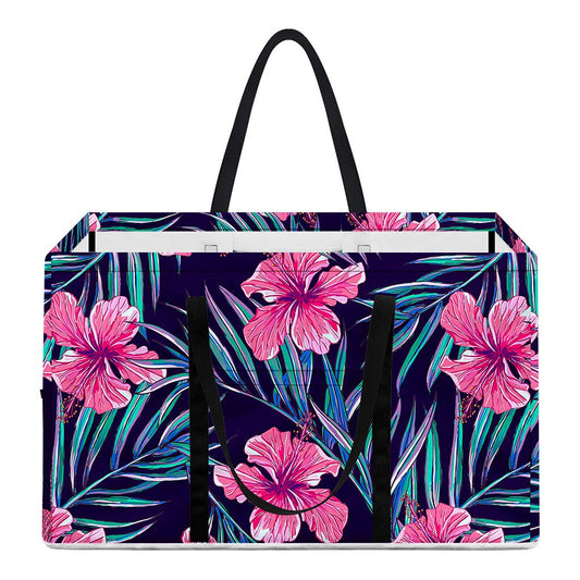 Teal Tropical Hibiscus Pattern Print Utility Tote Bag