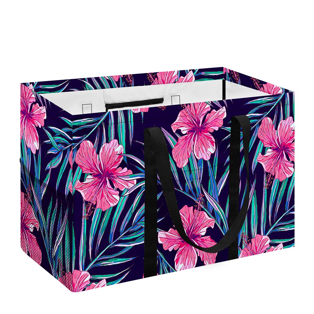 Teal Tropical Hibiscus Pattern Print Utility Tote Bag