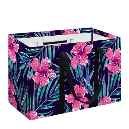 Teal Tropical Hibiscus Pattern Print Utility Tote Bag