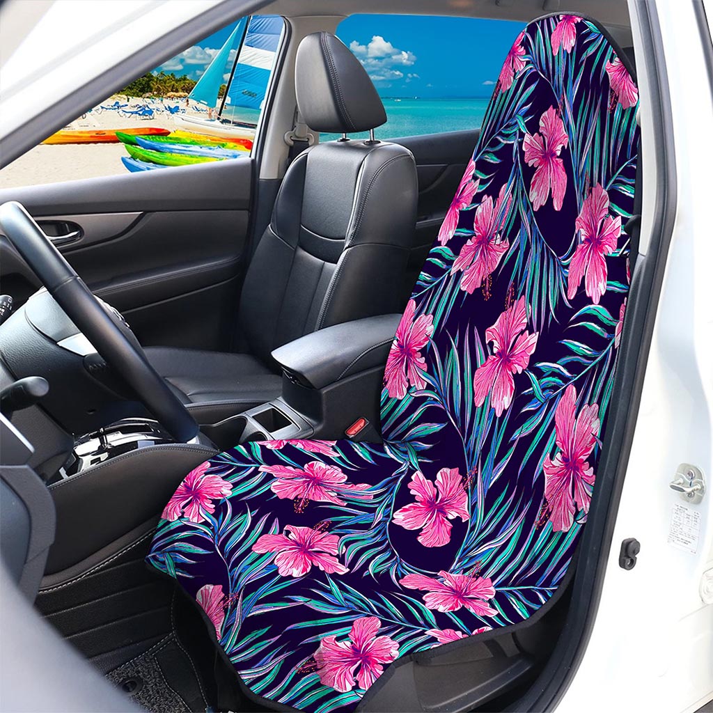 Teal Tropical Hibiscus Pattern Print Waterproof Car Seat Cover