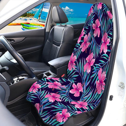 Teal Tropical Hibiscus Pattern Print Waterproof Car Seat Cover
