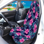 Teal Tropical Hibiscus Pattern Print Waterproof Car Seat Cover
