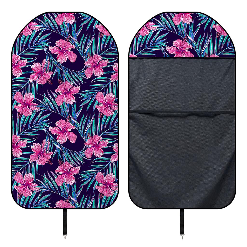 Teal Tropical Hibiscus Pattern Print Waterproof Car Seat Cover