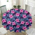 Teal Tropical Hibiscus Pattern Print Waterproof Round Tablecloth