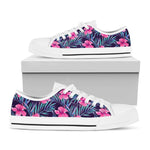 Teal Tropical Hibiscus Pattern Print White Low Top Sneakers