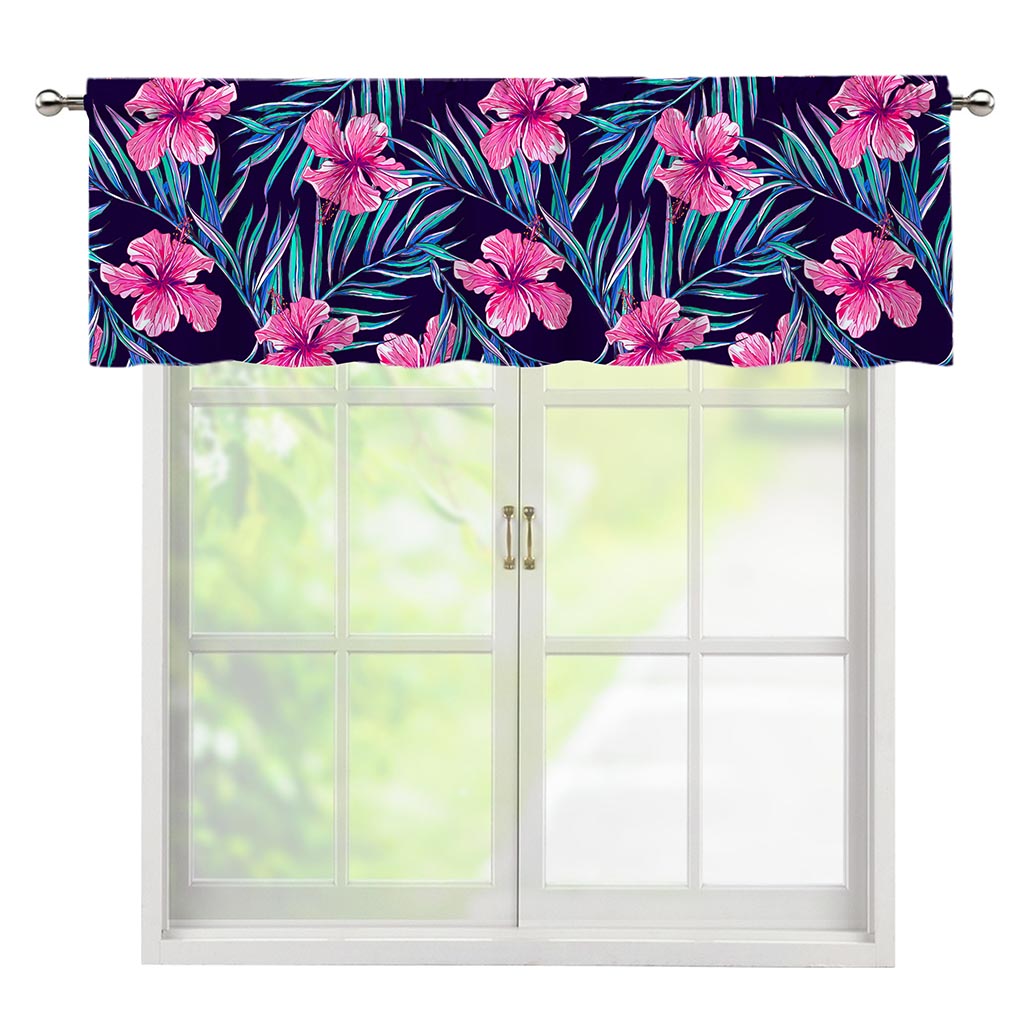 Teal Tropical Hibiscus Pattern Print Window Valance