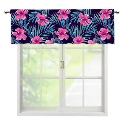 Teal Tropical Hibiscus Pattern Print Window Valance