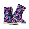 Teal Tropical Hibiscus Pattern Print Winter Boots