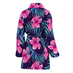 Teal Tropical Hibiscus Pattern Print Women's Bathrobe