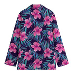 Teal Tropical Hibiscus Pattern Print Women's Blazer