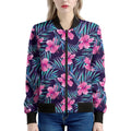 Teal Tropical Hibiscus Pattern Print Women's Bomber Jacket