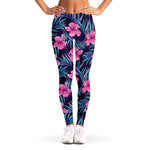 Teal Tropical Hibiscus Pattern Print Women's Leggings
