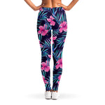 Teal Tropical Hibiscus Pattern Print Women's Leggings